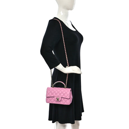 Chanel Lambskin Quilted Bi-Color Mini Top Handle Rectangular Flap Light Lilac Light Green 2 of 9