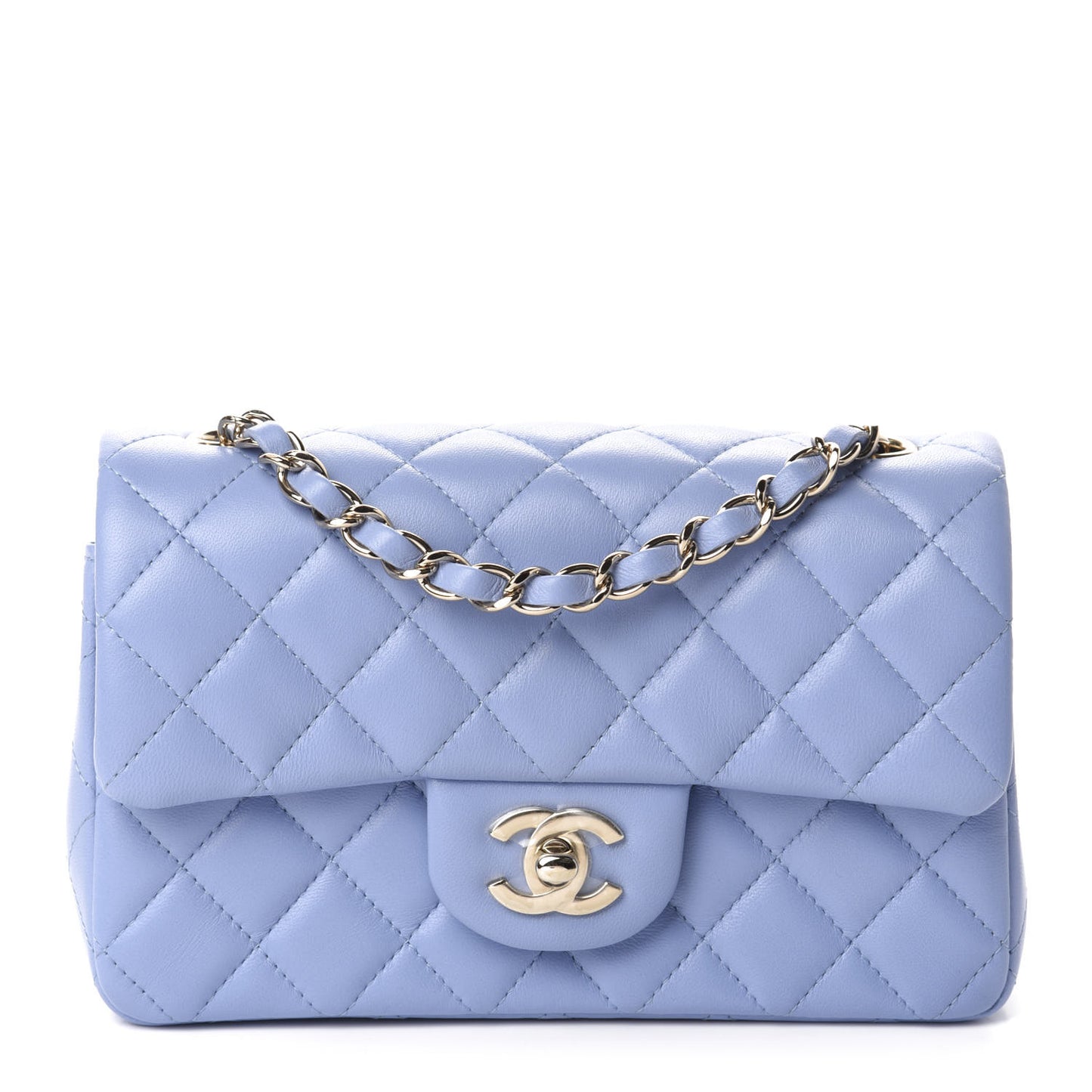 Lambskin Quilted Mini Rectangular Flap Light Blue