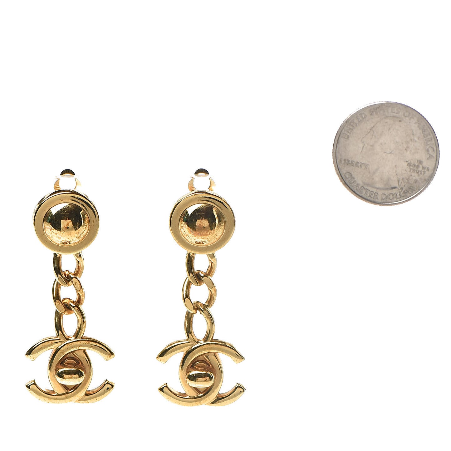 CC Drop Turnlock Clip On Earrings Gold
