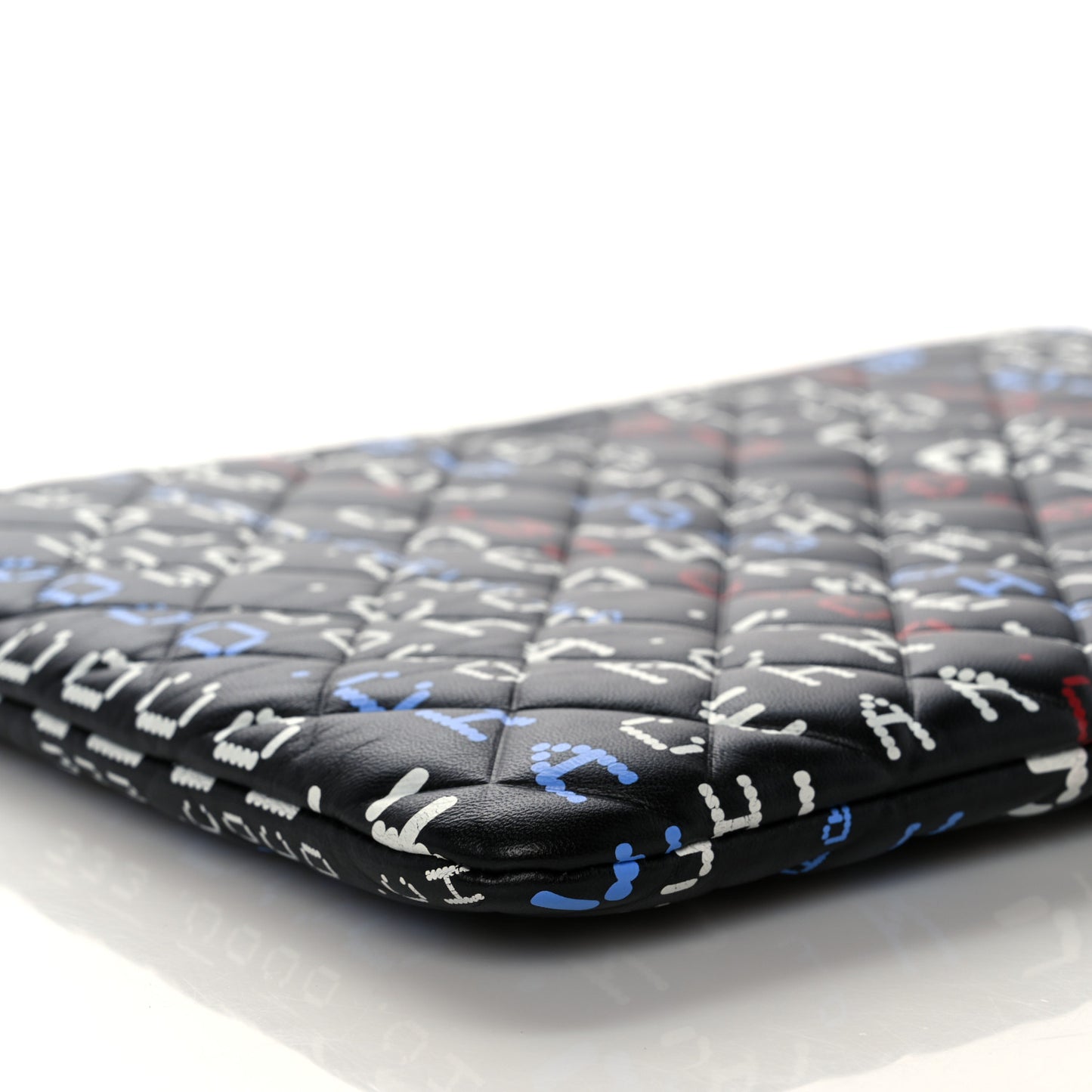 Lambskin Quilted Large Data Center Cosmetic Case Black