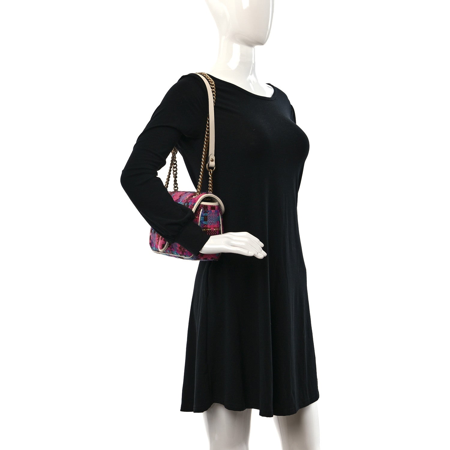 Gucci Tweed Calfskin Spicy Check Small GG Marmont Shoulder Bag Pink Multicolor Mystic White 2 of 11