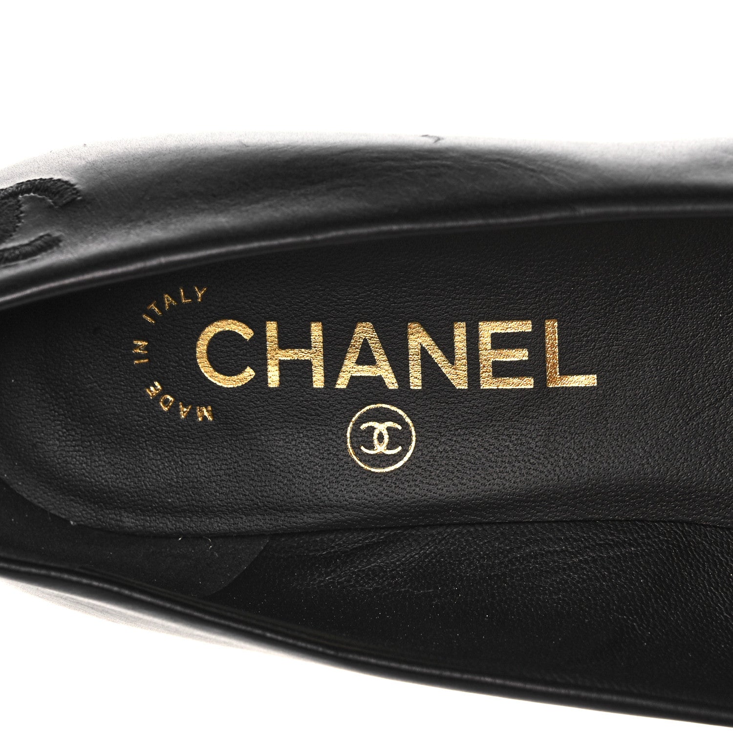 Chanel Calfskin Pearl Camellia Pumps 36 Black Gold 7 of 14