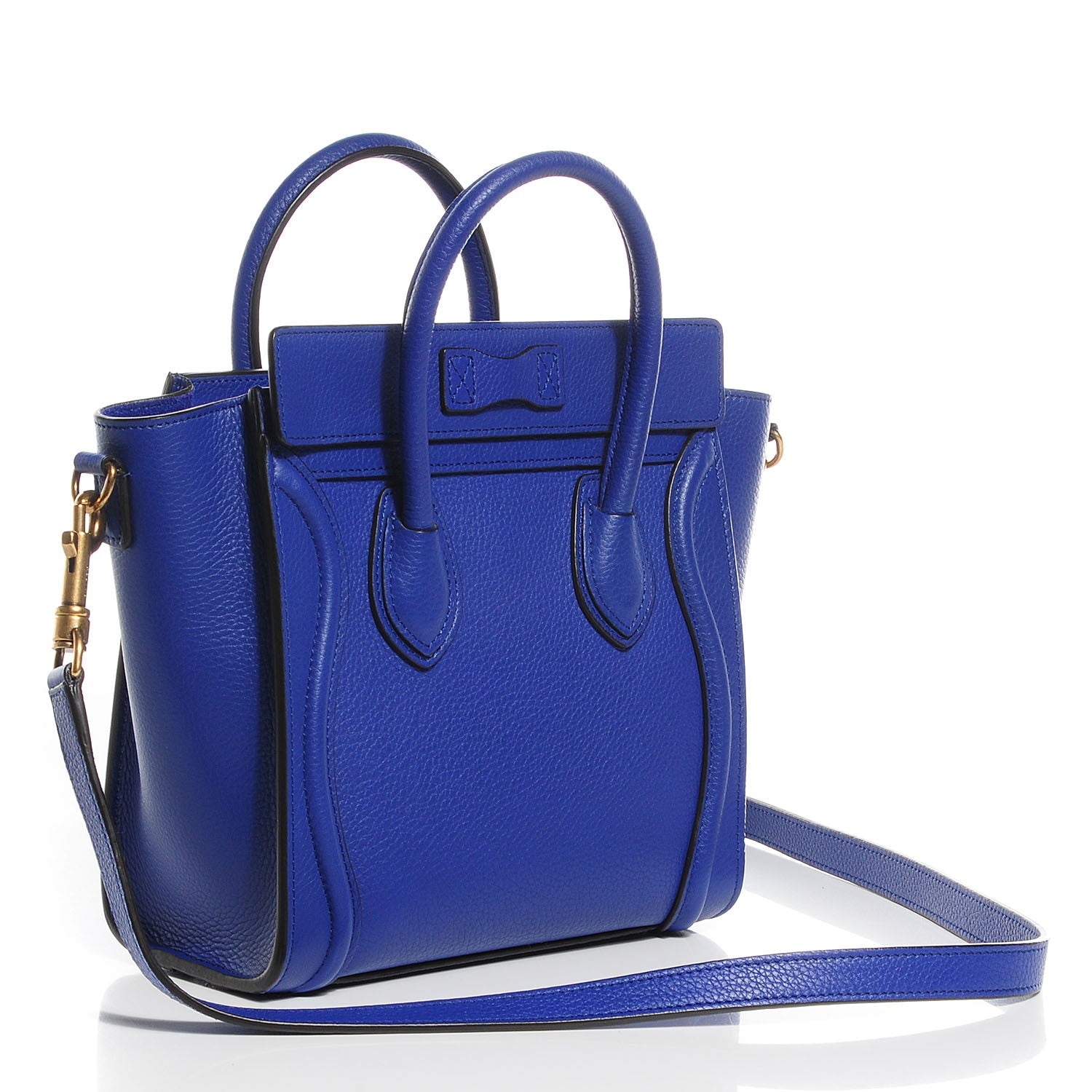 Celine Drummed Calfskin Nano Luggage Indigo 3 of 9