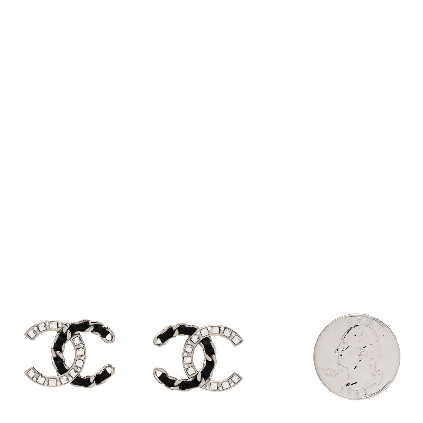 Crystal Baguette Lambskin Chain CC Vintage Allure Stud Earrings Black Silver