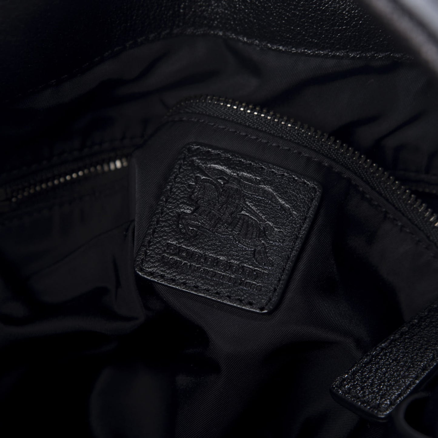 Calfskin Nylon Beat Check Shoulder Bag Black