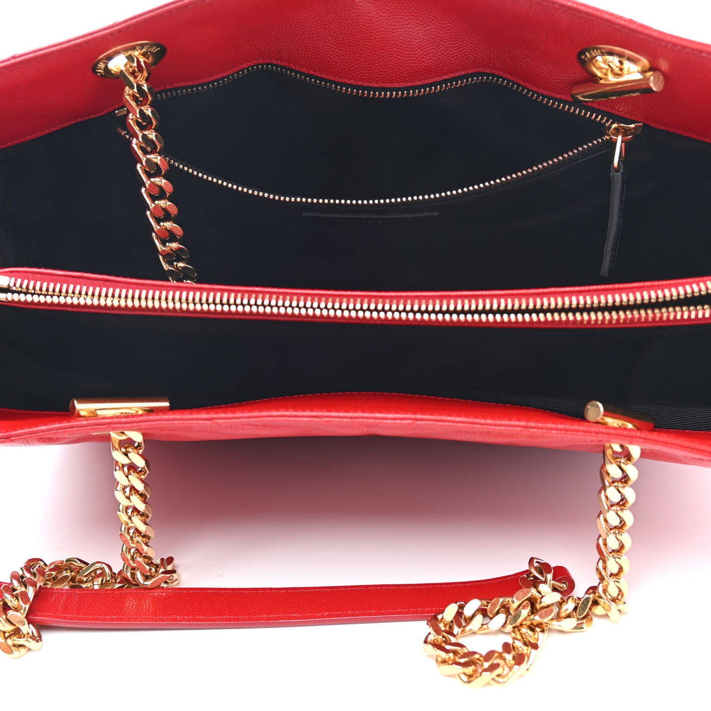 Grain De Poudre Matelasse Chevron Large Monogram Shopping Bag Red