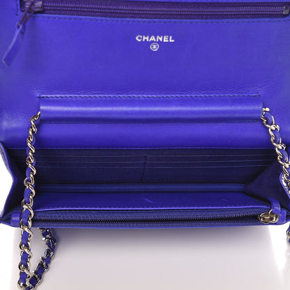 Chanel Calfskin Quilted Fancy CC Wallet On Chain WOC Blue 5 of 10
