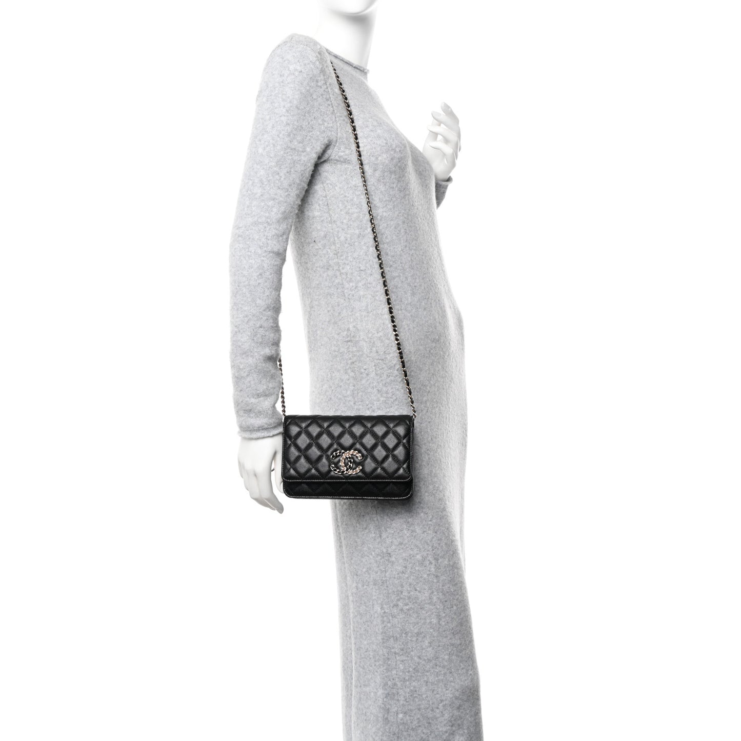 Caviar Quilted French New Wave Chain CC Wallet On Chain WOC Black