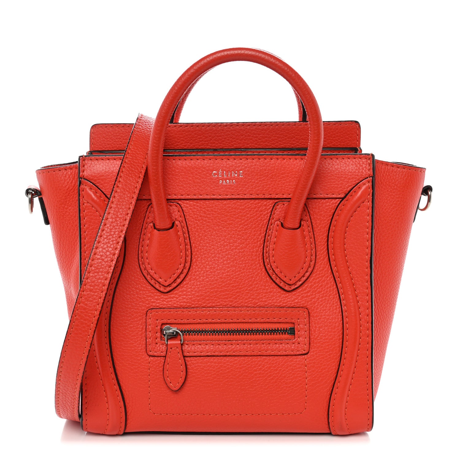 Celine Drummed Calfskin Nano Luggage Vermillion 1 of 11
