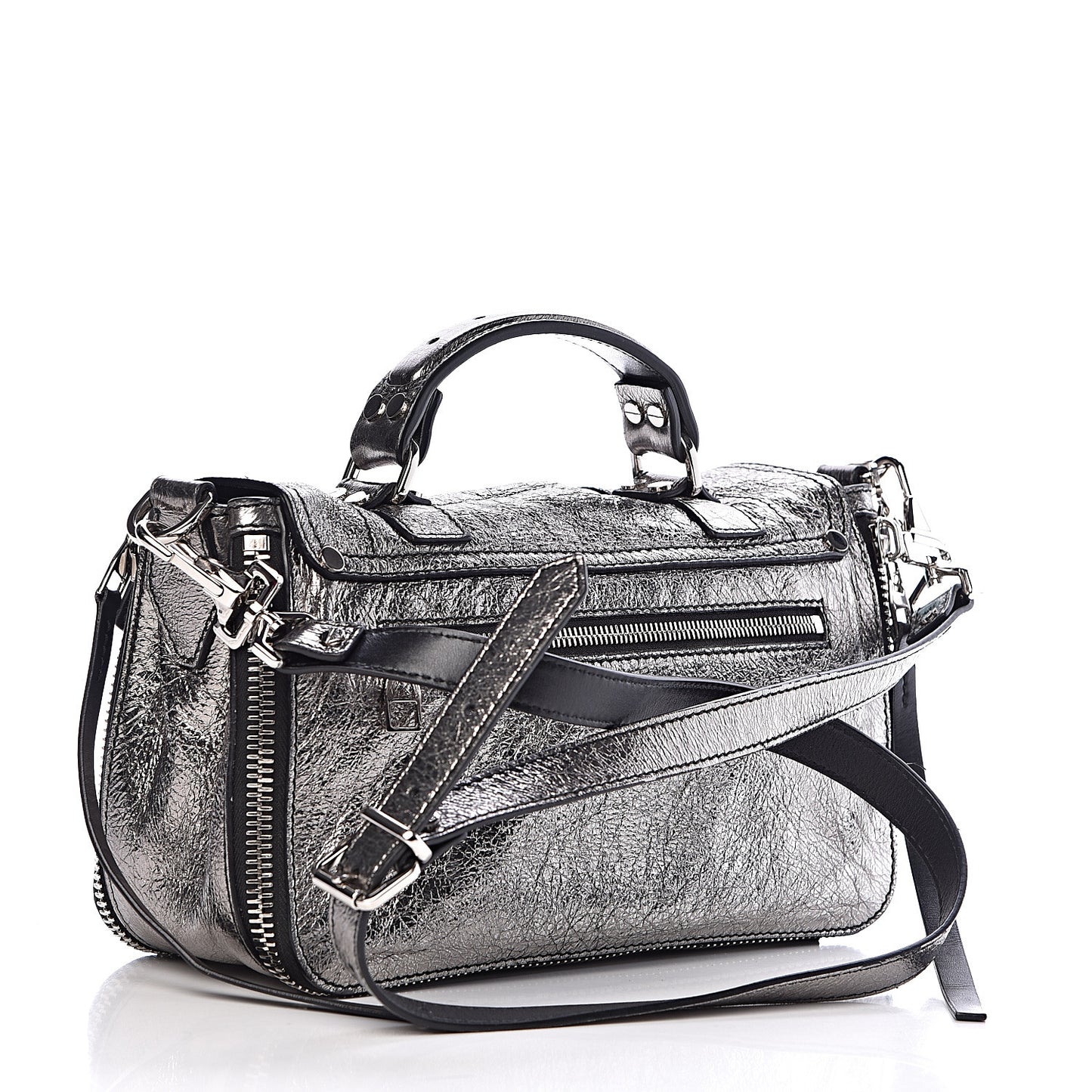 Metallic Lambskin Tiny PS1 Satchel Silver