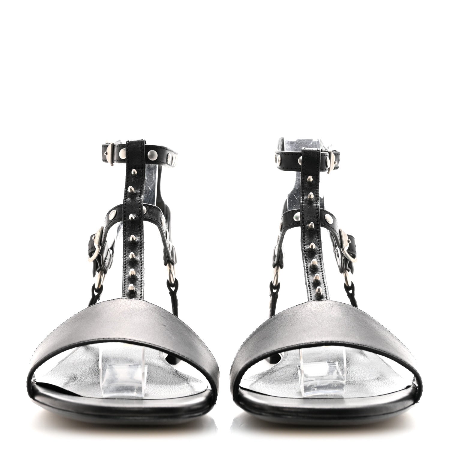 Saint Laurent Calfskin Studded Ankle Strap Sandals 36.5 Black 3 of 10