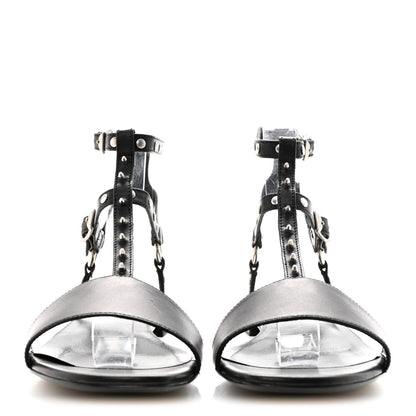 Saint Laurent Calfskin Studded Ankle Strap Sandals 36.5 Black 3 of 10