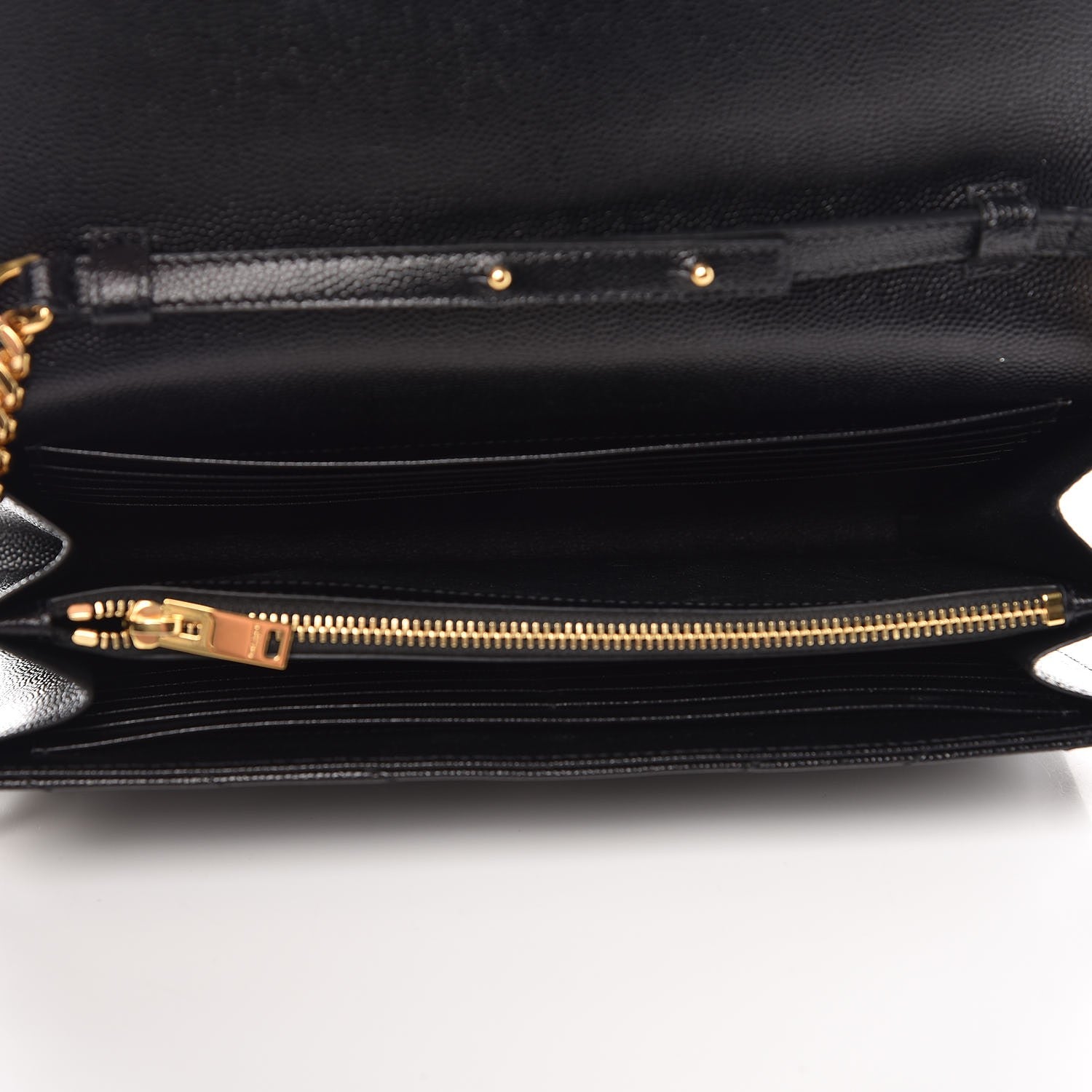 Saint Laurent Grain De Poudre Matelasse Chevron Monogram Chain Wallet Black 5 of 9