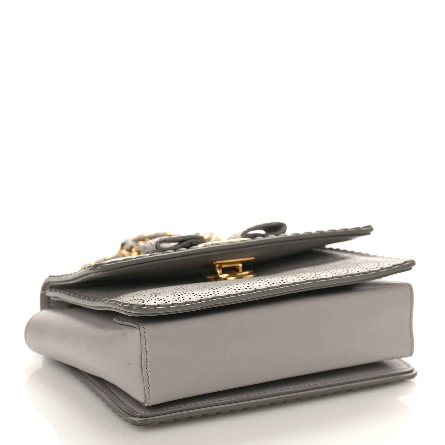 Perforated Calfskin Mini Ginny Shoulder Bag Grey