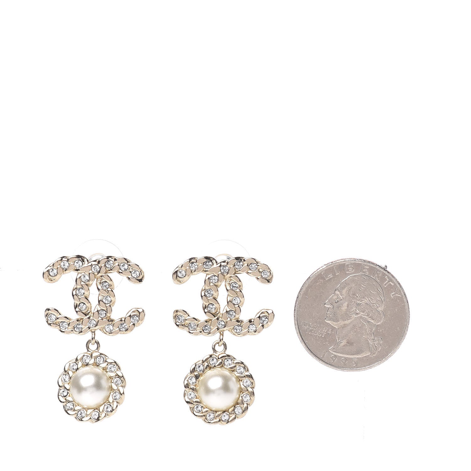 Chanel Crystal Pearl Pearls Coronation CC Drop Earrings Gold 2 of 5