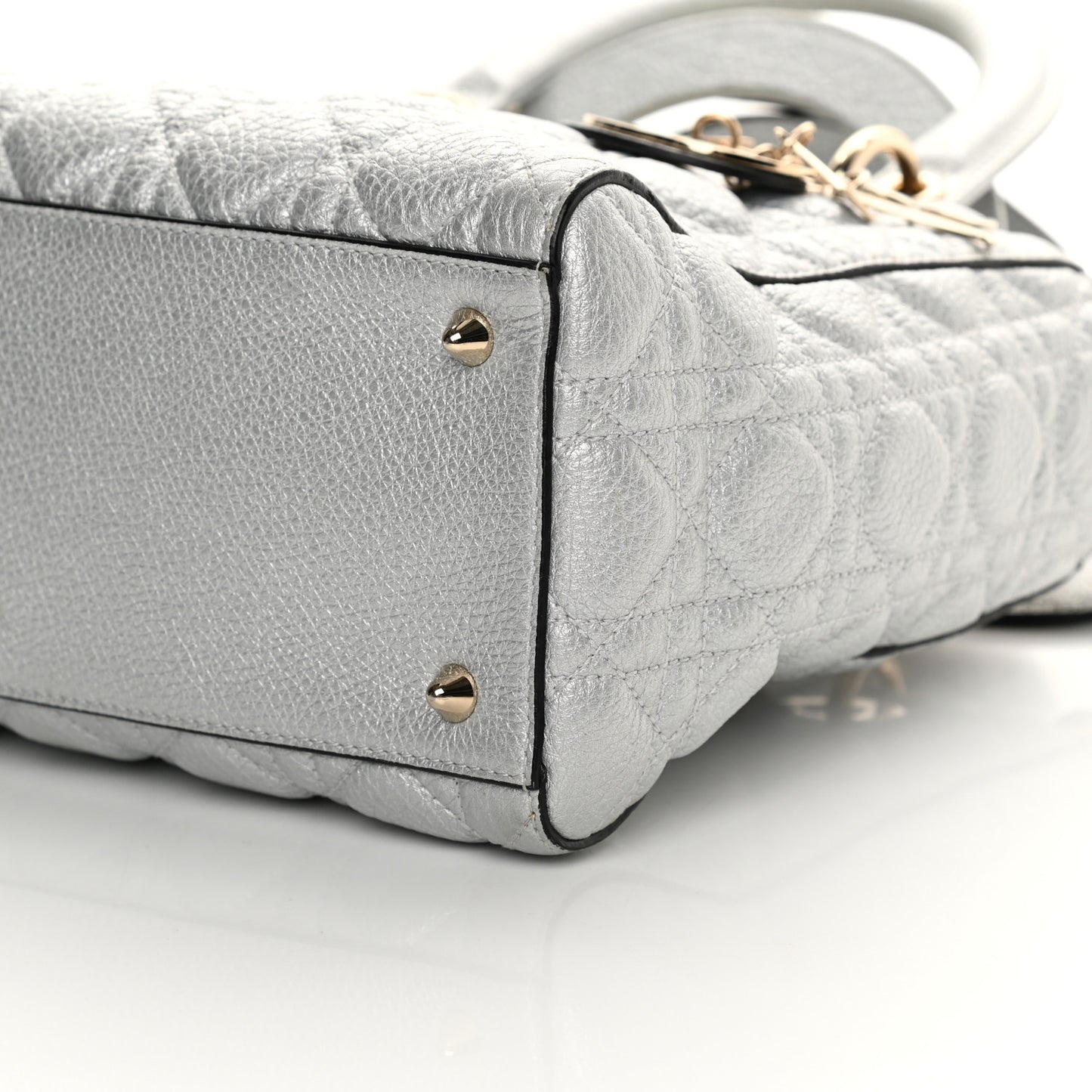 Metallic Grained Calfskin Cannage Medium Supple Lady Dior Silver