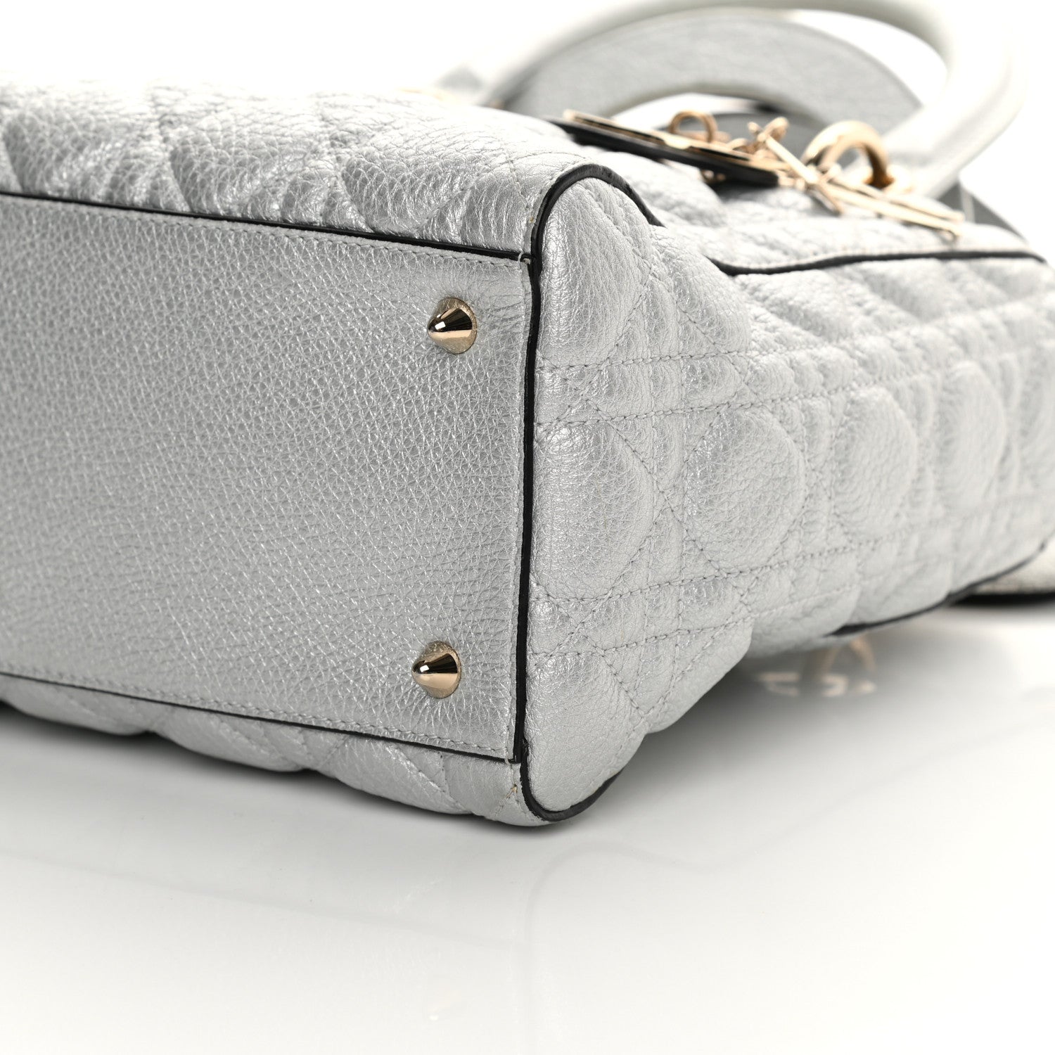 Christian Dior Metallic Grained Calfskin Cannage Medium Supple Lady Dior Silver 10 of 20