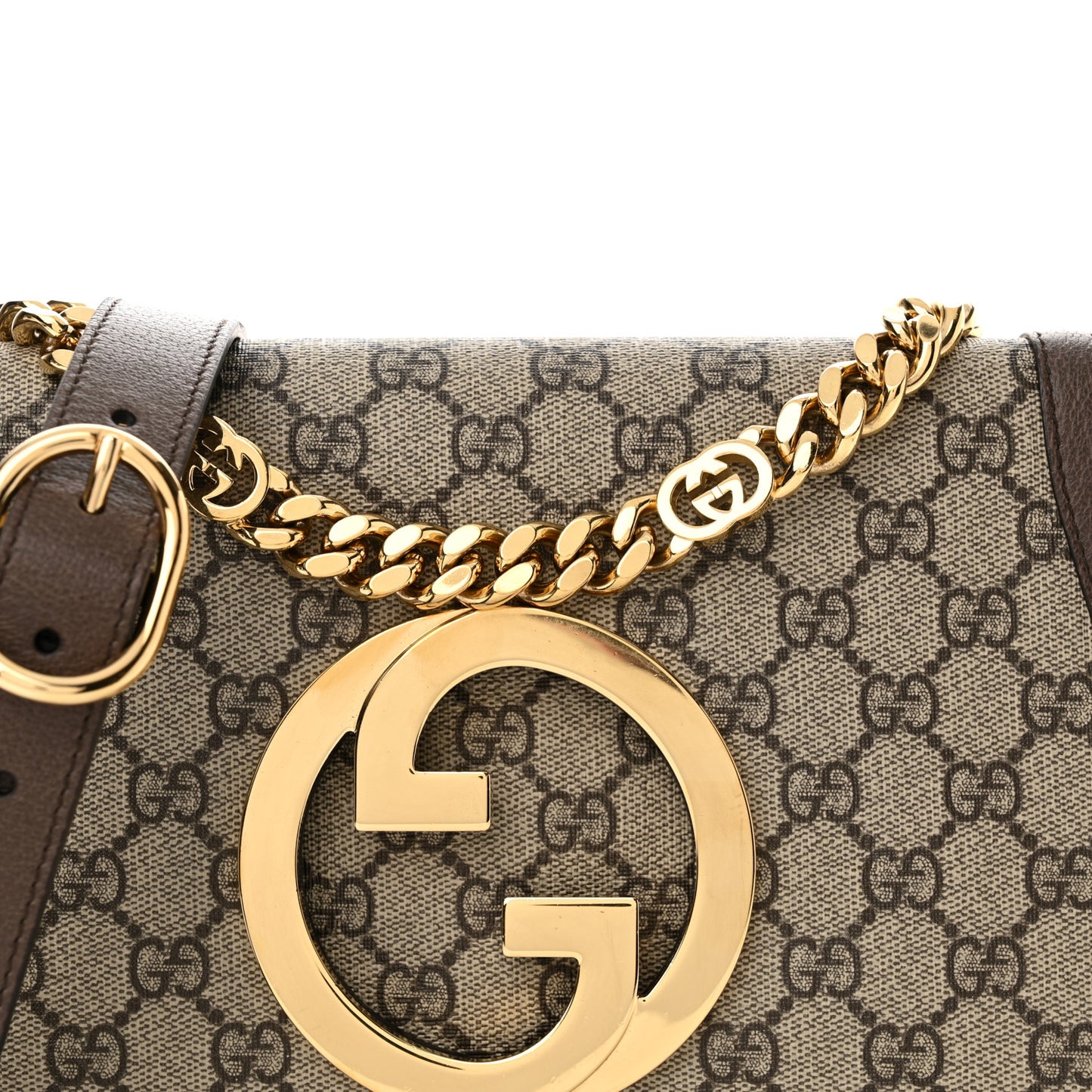GG Supreme Monogram Textured Dollar Calfskin Blondie Chain Shoulder Flap Bag Beige Ebony New Acero