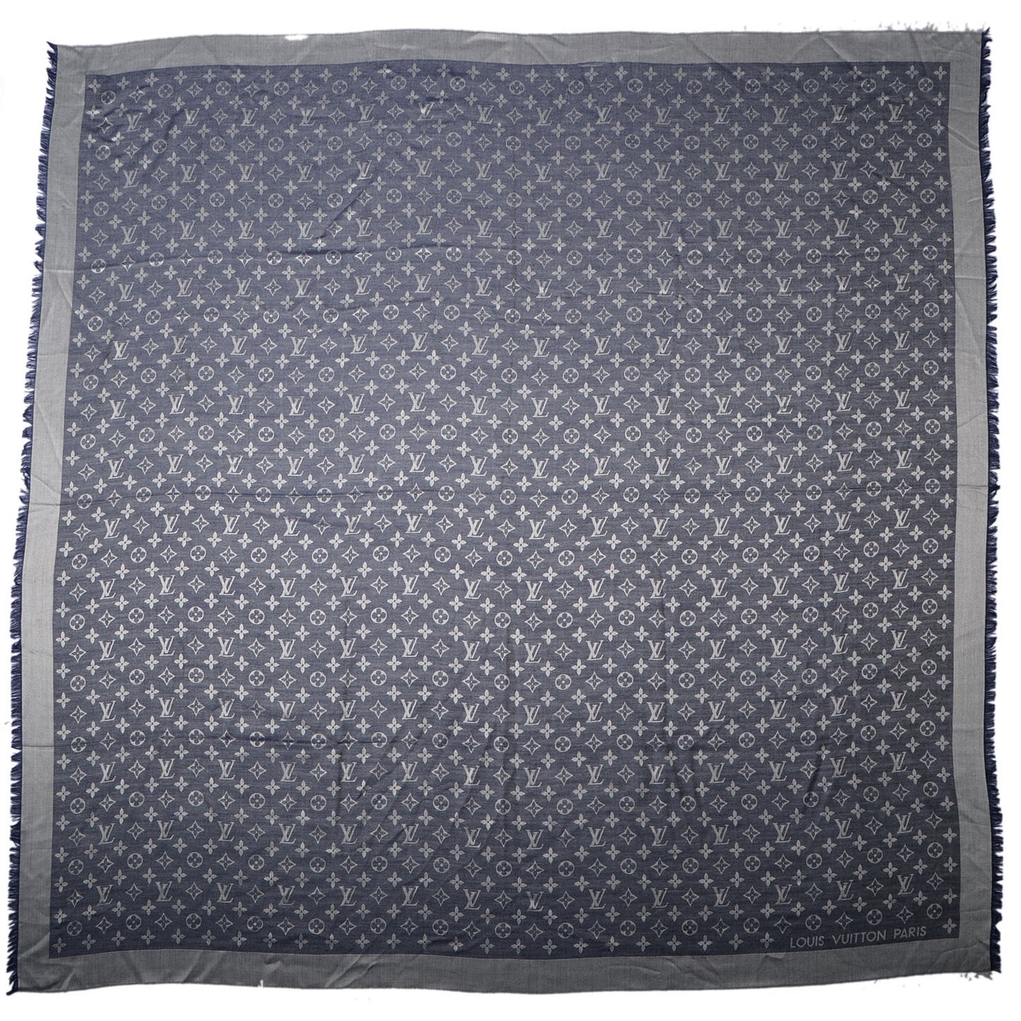 Silk Wool Monogram Denim Shawl Blue