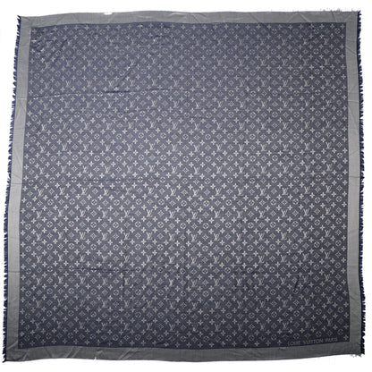 Louis Vuitton Silk Wool Monogram Denim Shawl Blue 3 of 5