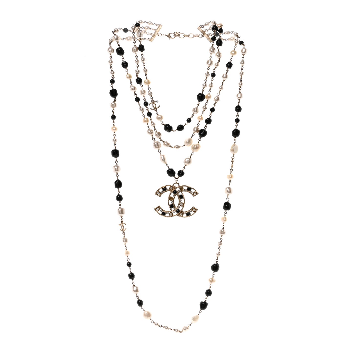 Pearl Bead Crystal CC Byzantine Necklace Black Gold