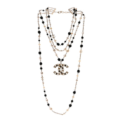 Chanel Pearl Bead Crystal CC Byzantine Necklace Black Gold 3 of 6