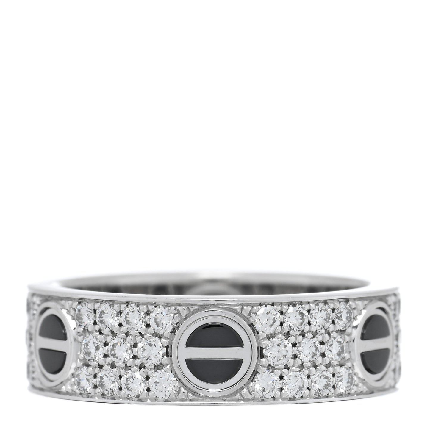 18K White Gold Diamond Ceramic LOVE Paved Ring 57 8
