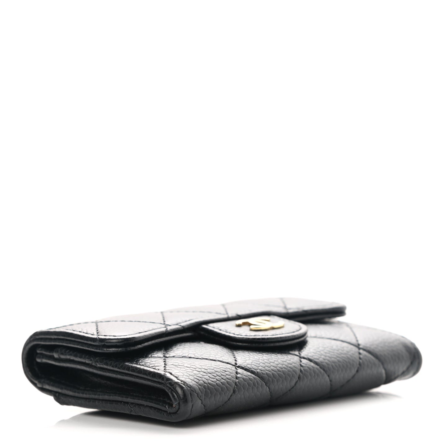 Caviar Quilted Flap Card Holder Wallet Black