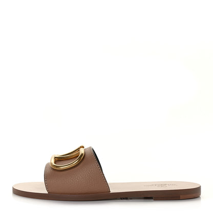 Valentino Garavani Grainy Cowhide Vlogo Flat Slide Sandals 36 Rose Cannelle 1 of 9