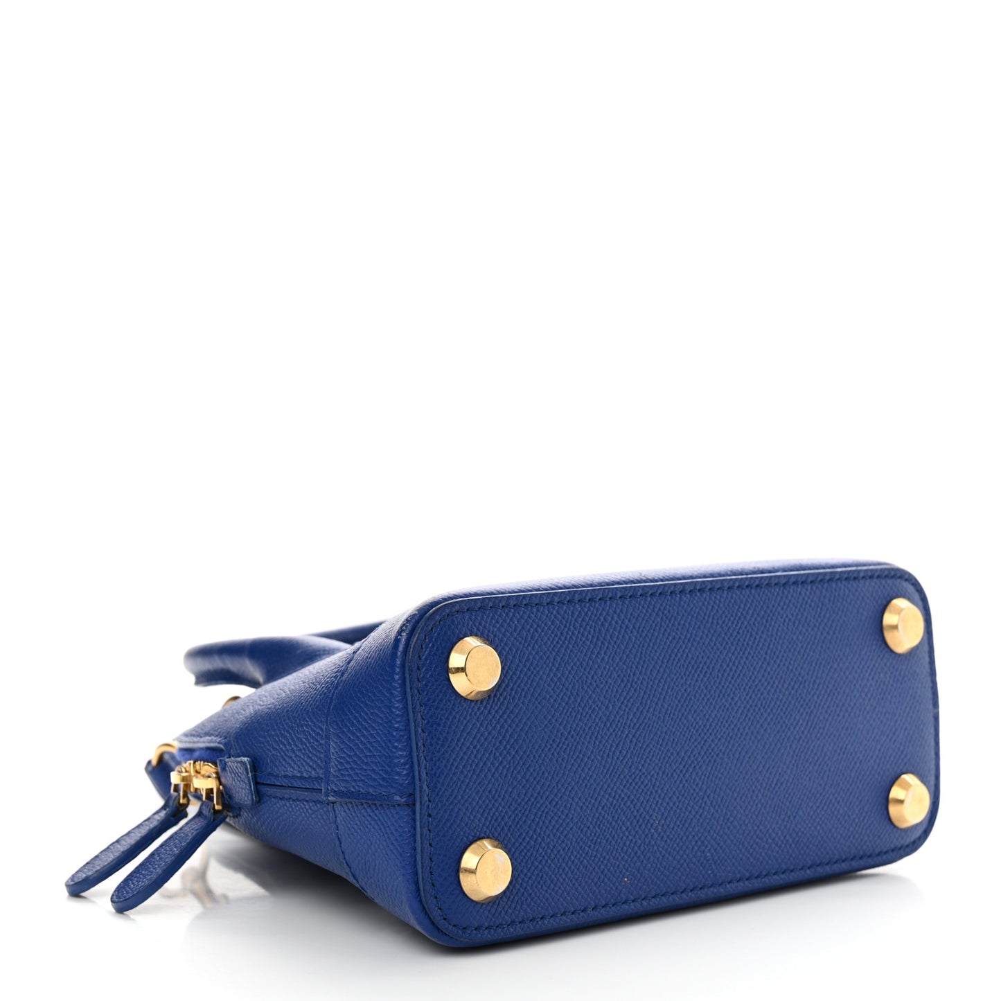 Signature Grained Calfskin Logo XXS Ville Top Handle Bag Bleu Roi White