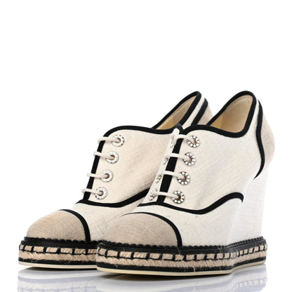 Chanel Raffia Lace Up Wedge Espadrilles 37.5 Beige 3 of 8