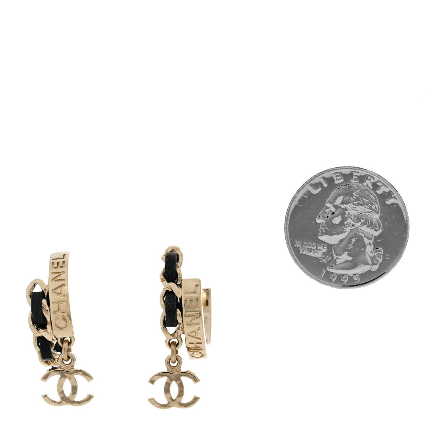 Metal Lambskin CC Chain Hoop Earrings Gold Black
