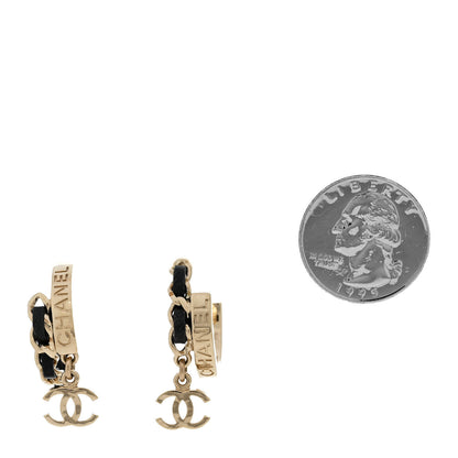Chanel Metal Lambskin CC Chain Hoop Earrings Gold Black 2 of 6
