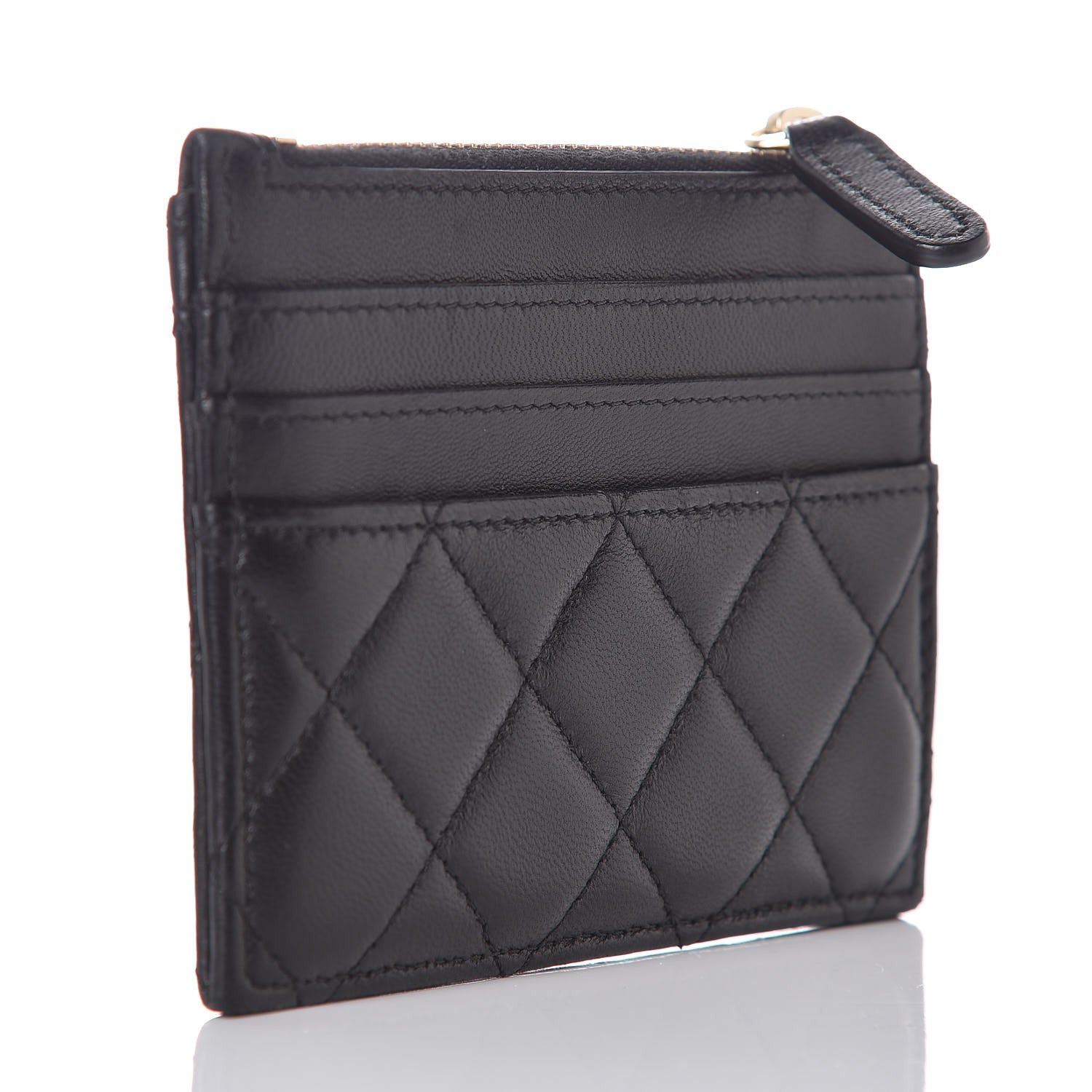 Chanel Lambskin Quilted Zip Card Holder Black 3 of 8
