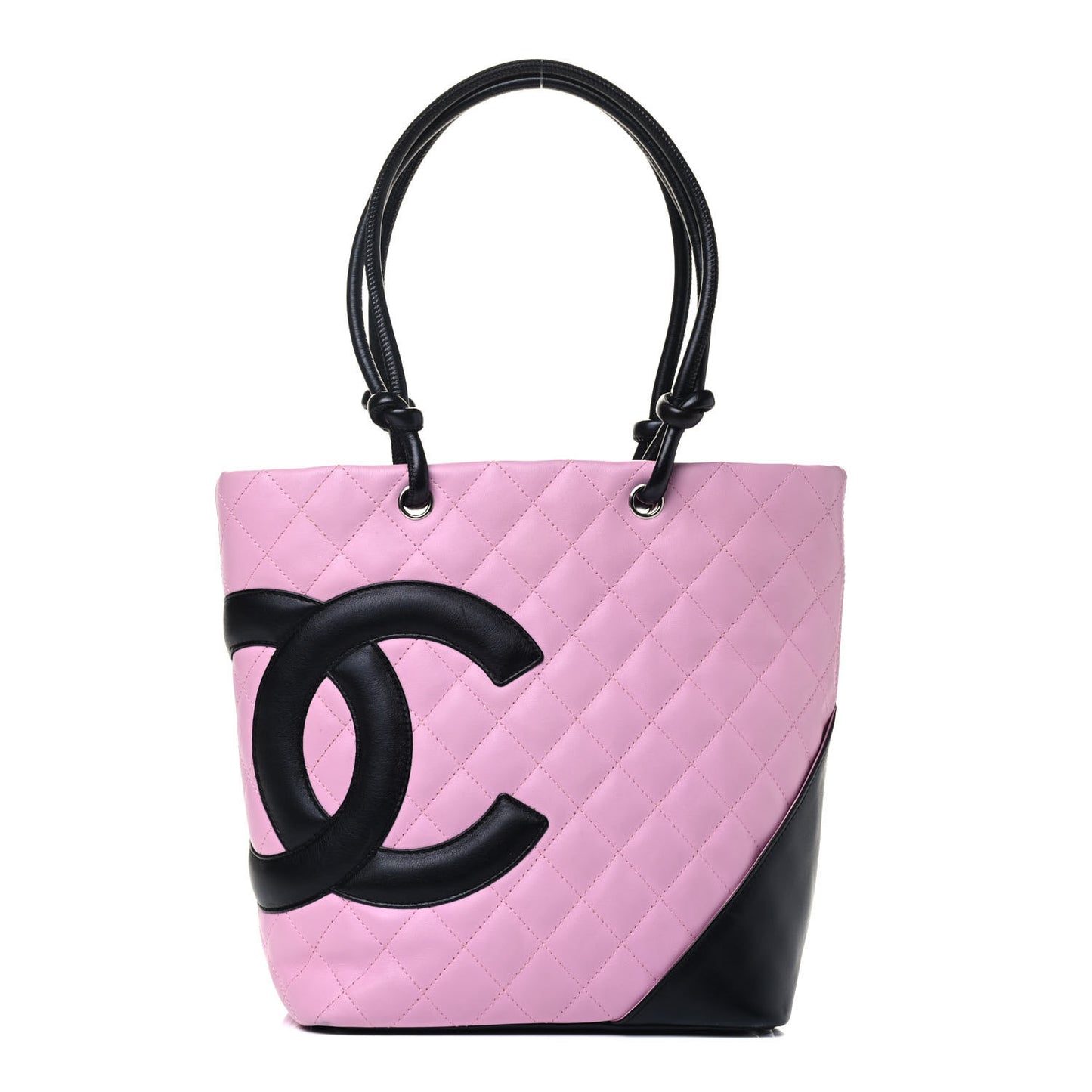 Calfskin Quilted Medium Cambon Tote Pink Black