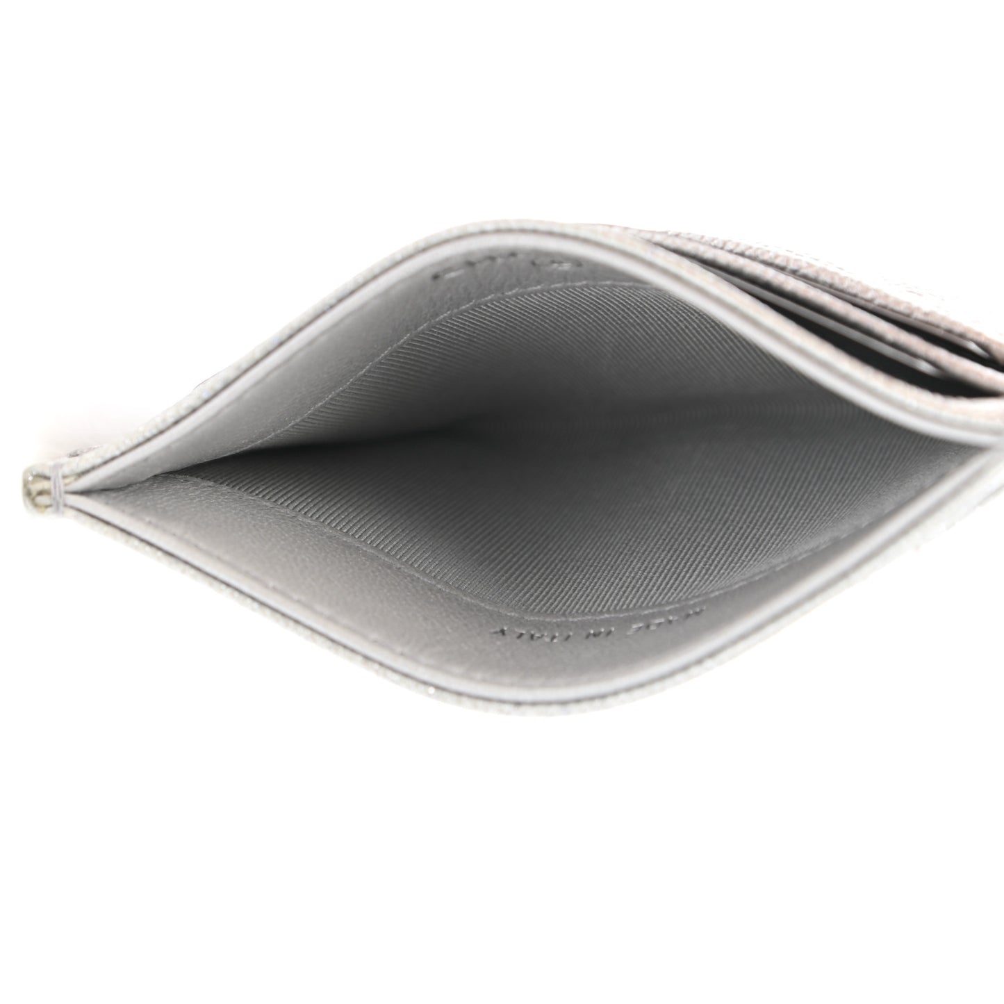 Glittered Metallic Caviar Quilted Card Holder Silver