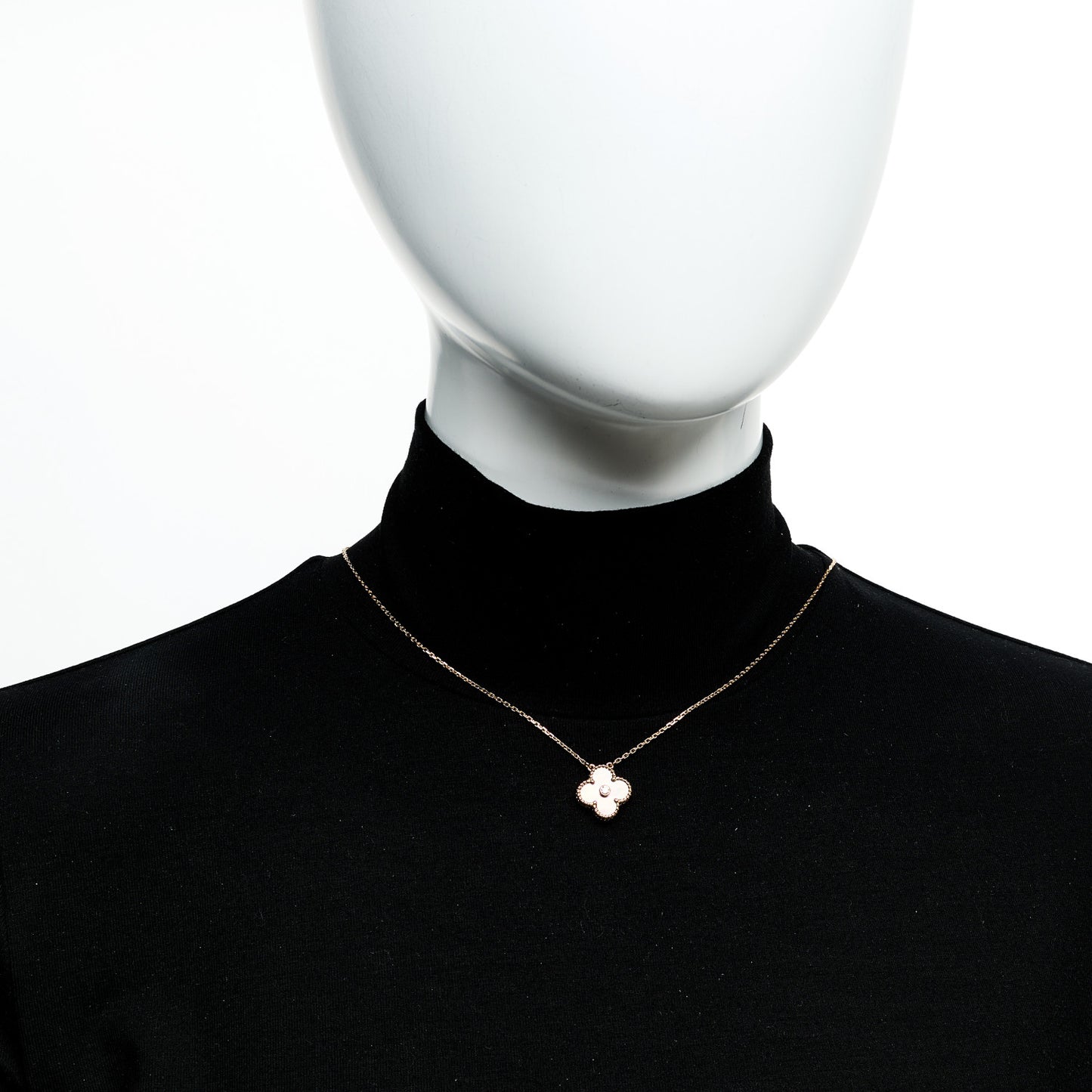 18K Rose Gold Diamond Grey Mother of Pearl Vintage Alhambra Pendant Necklace