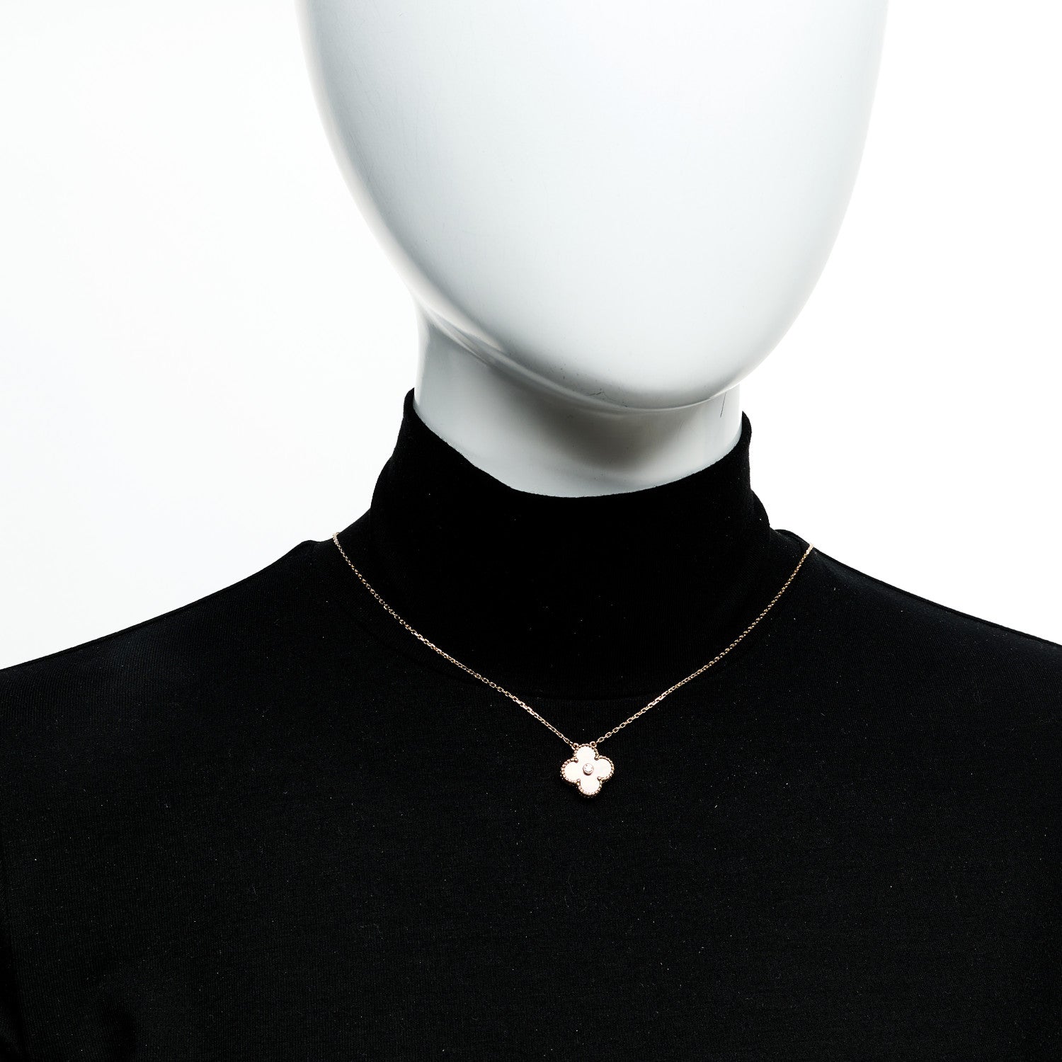 Van Cleef & Arpels 18K Rose Gold Diamond Grey Mother of Pearl Vintage Alhambra Pendant Necklace 2 of 5