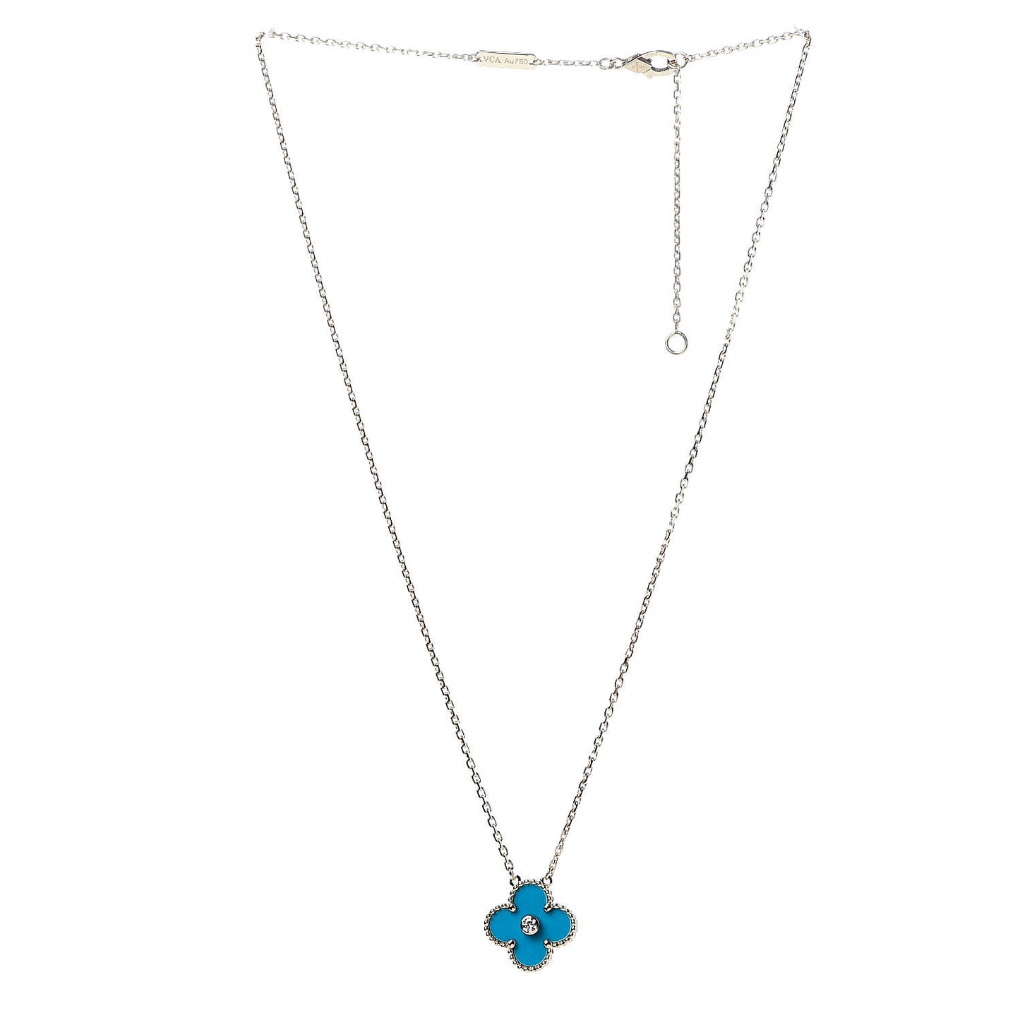 18K Yellow Gold Diamond Celestial Blue Sevres Porcelain Vintage Alhambra Pendant Necklace