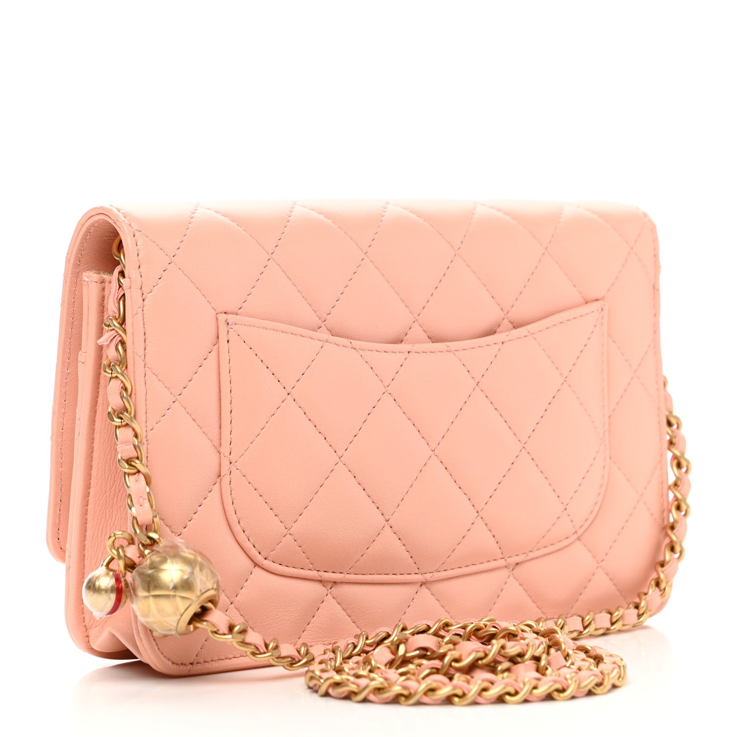 Lambskin Quilted Pearl Crush Wallet on Chain WOC Light Orange