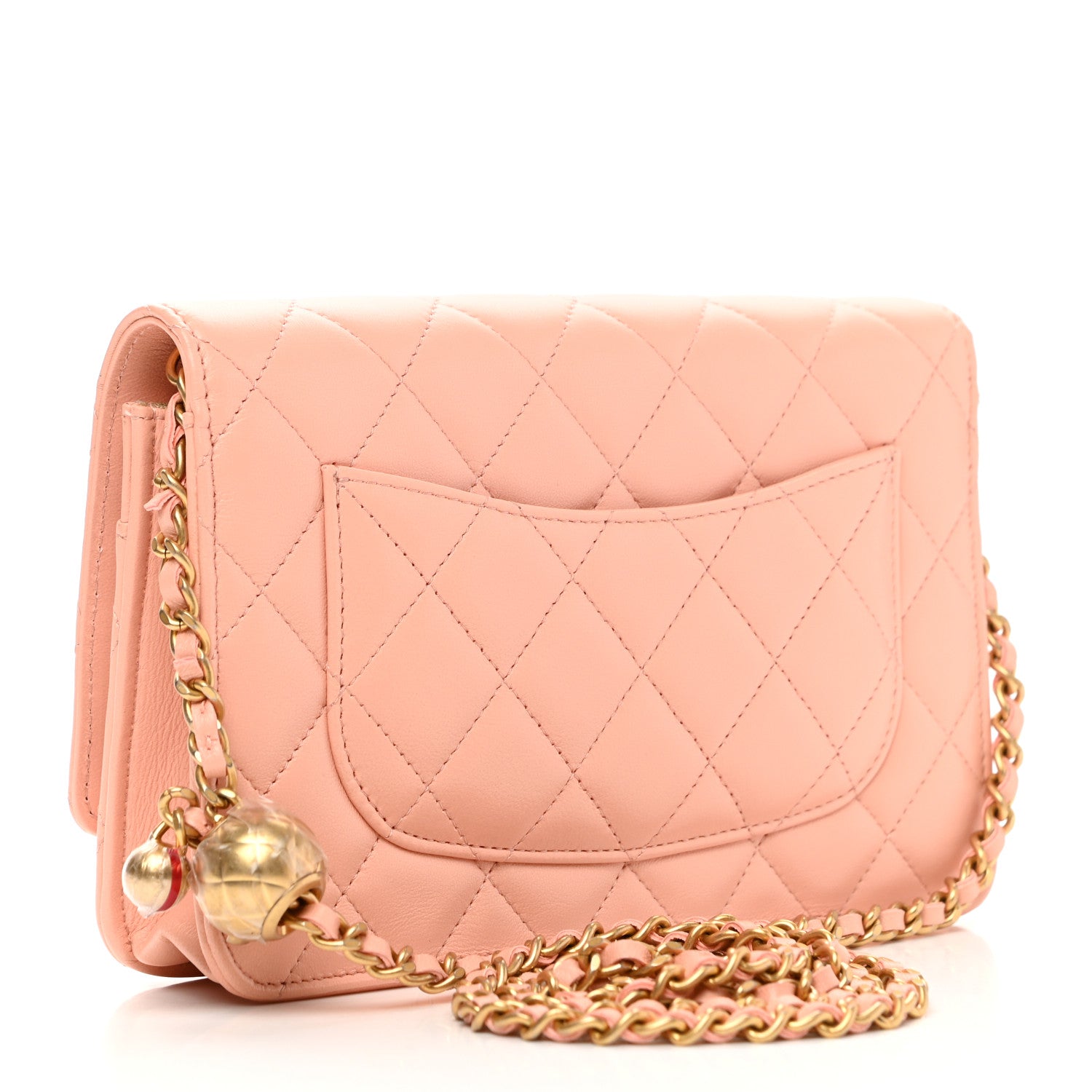 Chanel Lambskin Quilted Pearl Crush Wallet on Chain WOC Light Orange 2 of 9