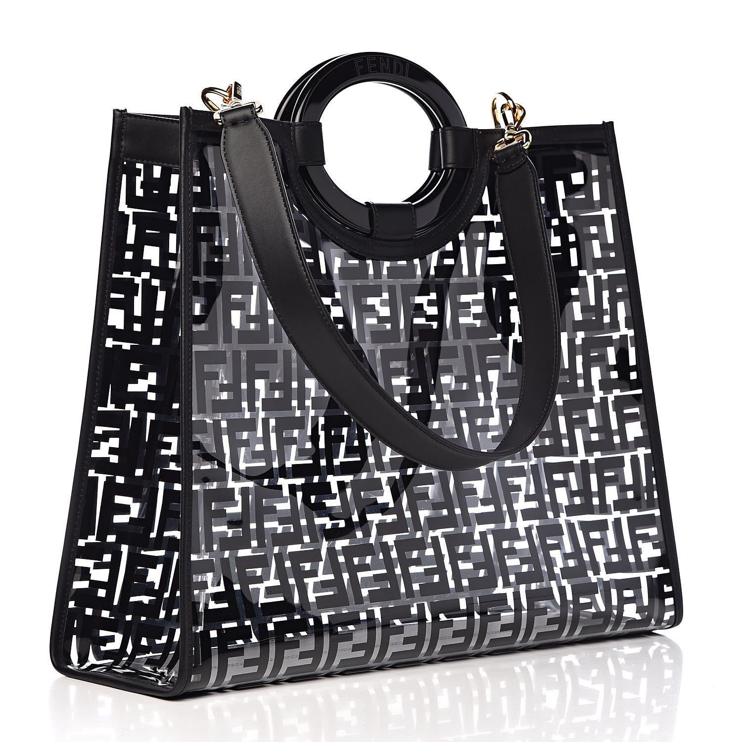 Fendi TPU FF Vitello Century Plexiglass Medium Runaway Shopper Tote Black 3 of 12