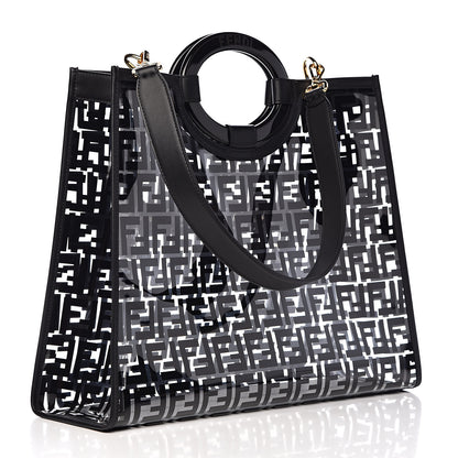 Fendi TPU FF Vitello Century Plexiglass Medium Runaway Shopper Tote Black 3 of 12