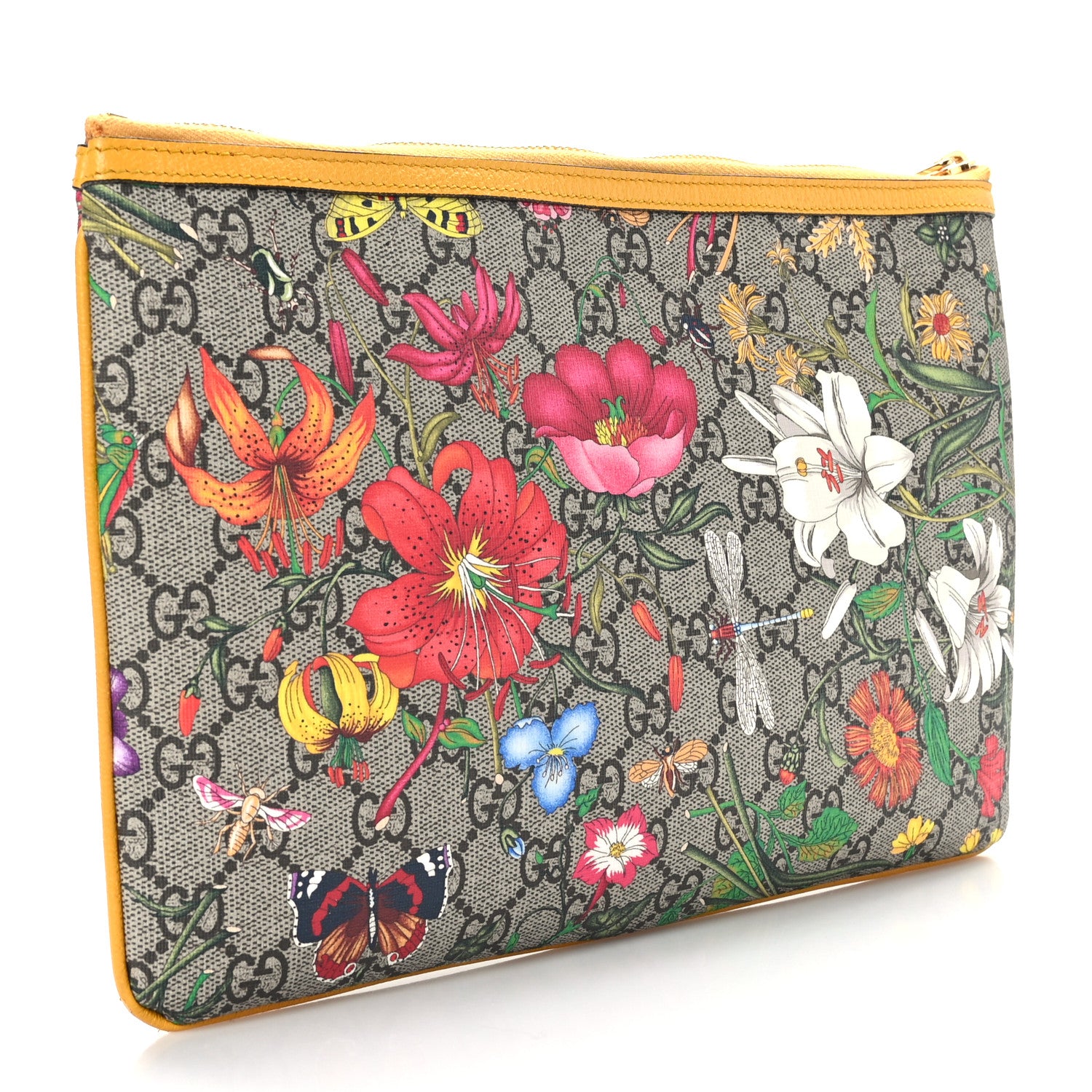 Gucci GG Supreme Monogram Flora Large Ophidia Pouch Clutch Beige Multicolor Crop 3 of 7