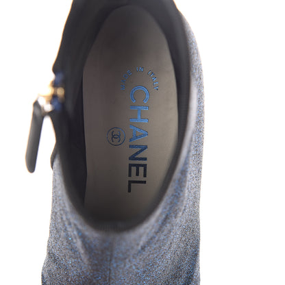 Chanel Sequin Grosgrain Cap Toe Short Boots 36.5 Navy Black 5 of 7