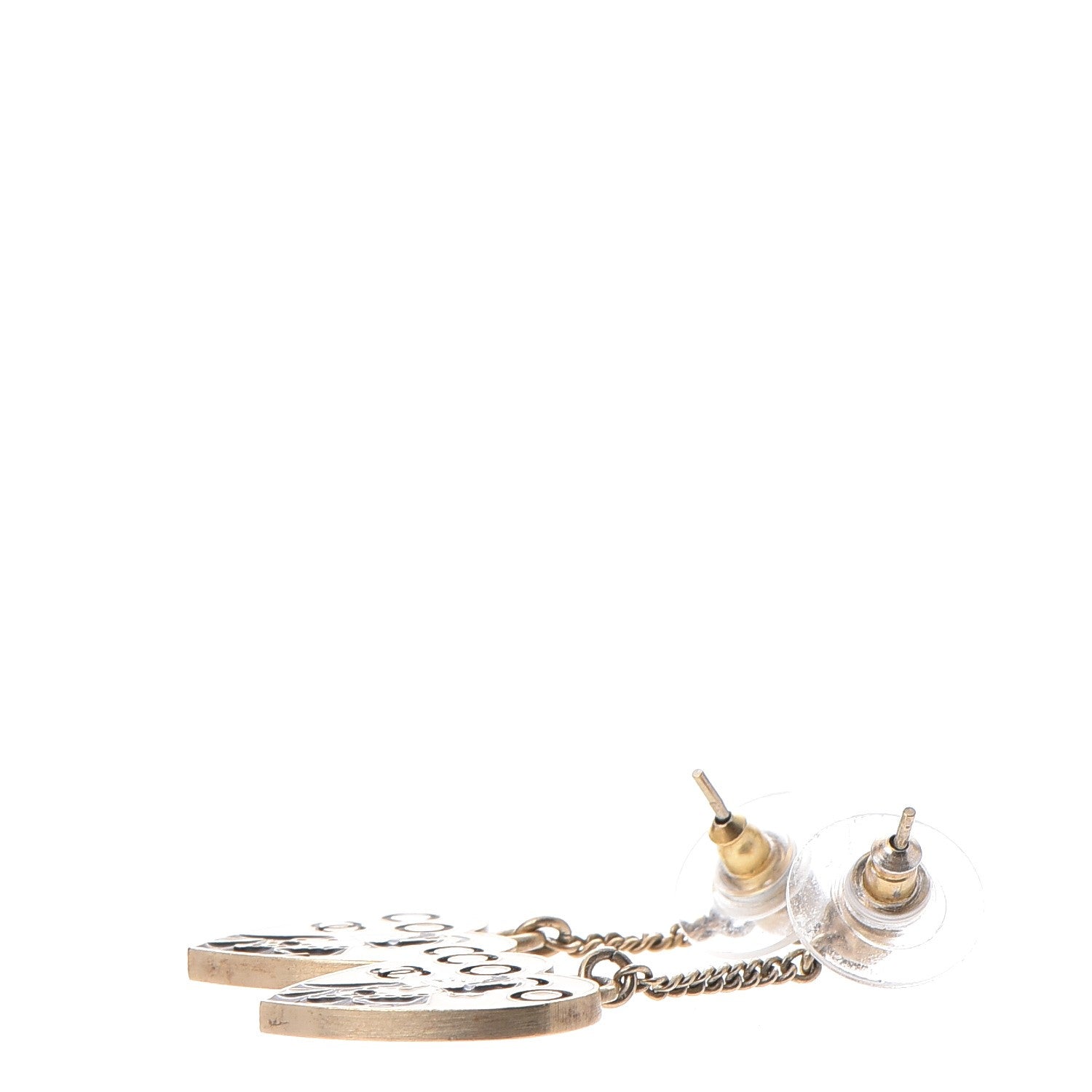 Chanel Enamel Coco Mademoiselle Heart Dangle Earrings Black Gold 3 of 6