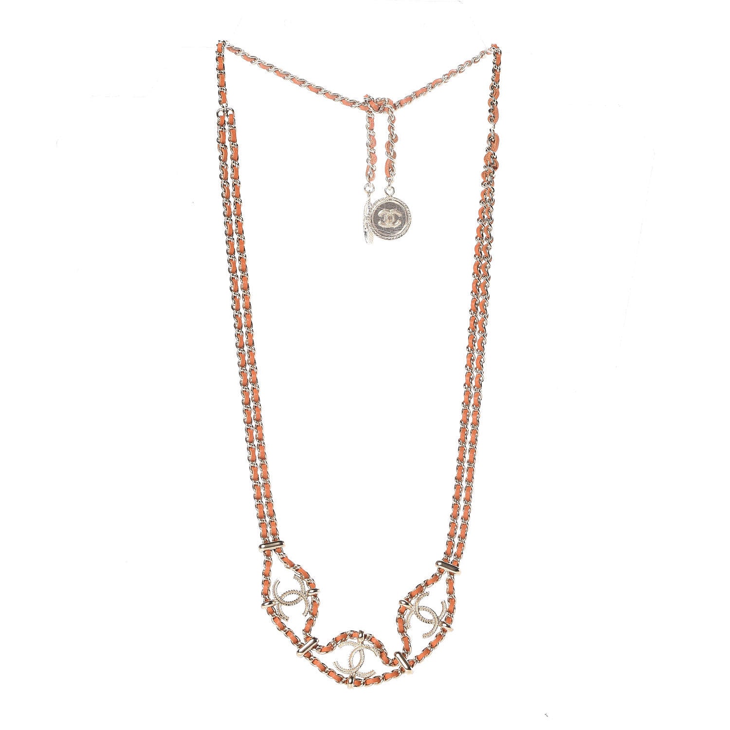 Chanel Metal Lambskin CC Chain Link Necklace Gold Orange 3 of 6
