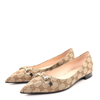 Gucci Monogram Horsebit Womens Werin Ballet Flat 39 Beige Ebony Cocoa 4 of 10