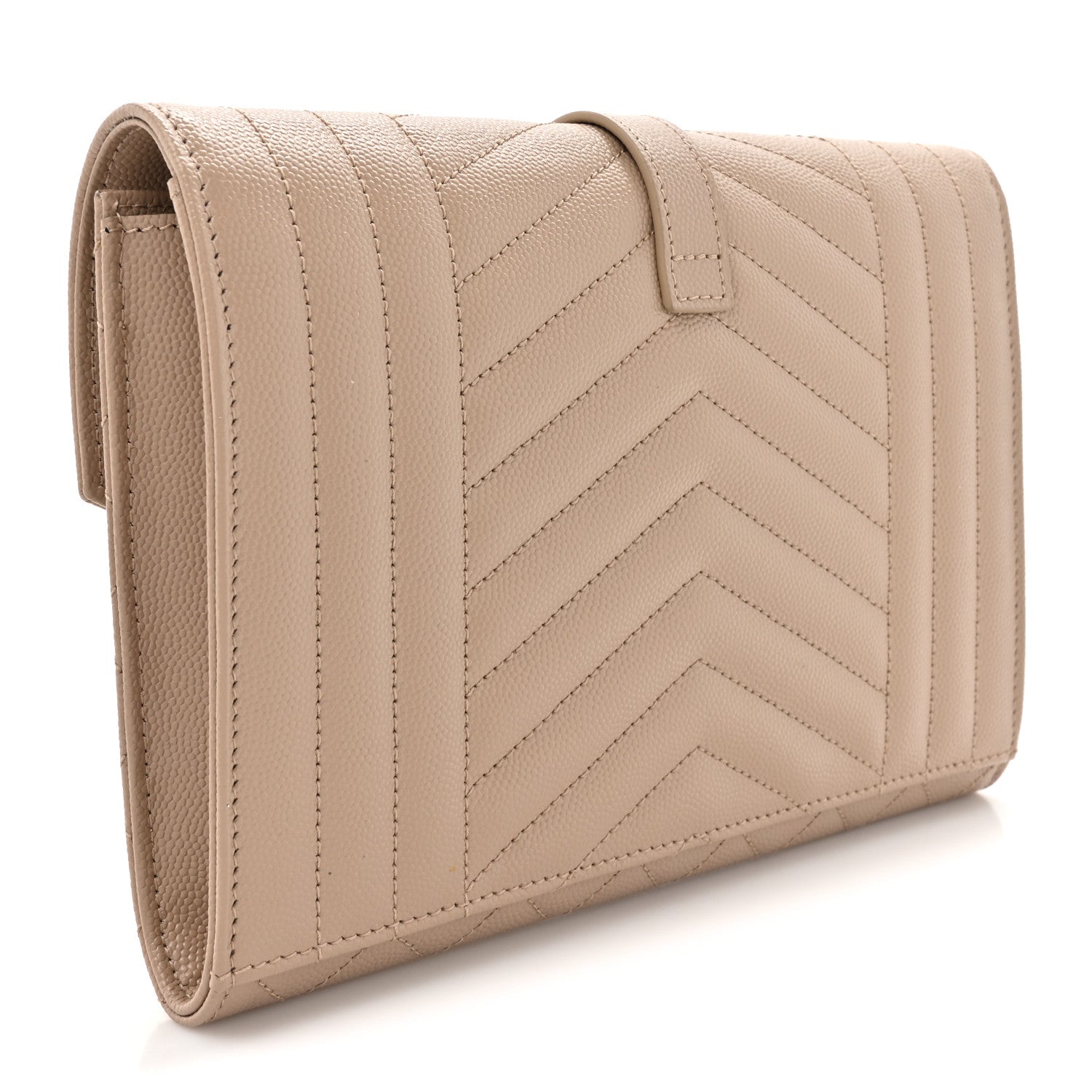 Saint Laurent Grain De Poudre Textured Mixed Matelasse Triquilt Monogram Clutch Dark Beige 3 of 7