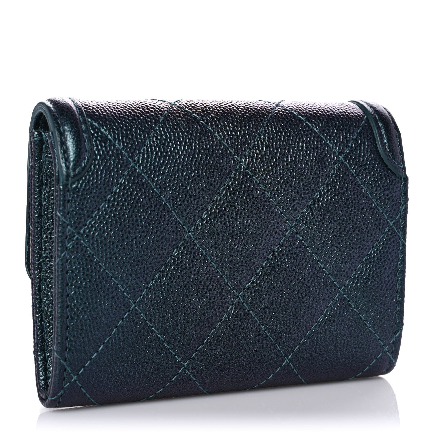 Chanel Iridescent Caviar Quilted Filigree Flap Card Holder Dark Turquoise 3 of 10
